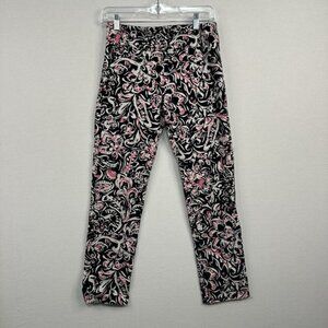 Elliot Lauren Women's Sz 6 Pull On Elastic Waist Black Floral Ankle Slits Groovy